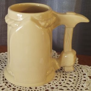 Vtg SHAWNEE Pottery Glazed Beige/Cream Mug/Stein Tribute to Firefighter/Fireman